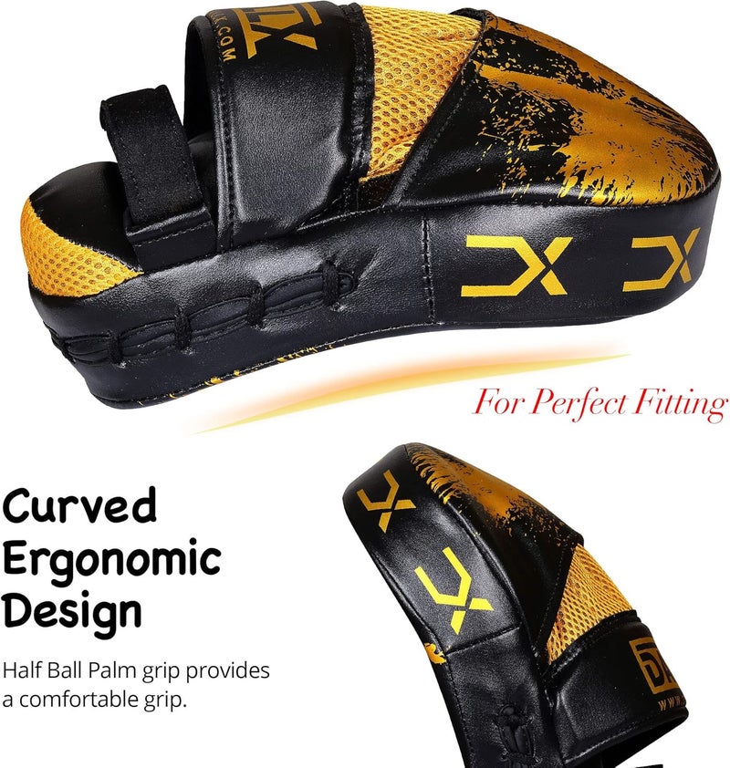 DALLX Sports Punch Mitts Target Focus Pads Hook and Jab Curved for MMA Training Martial Arts Karate Kickboxing Muay Thai with Adjustable Straps Ventilated - Image 2